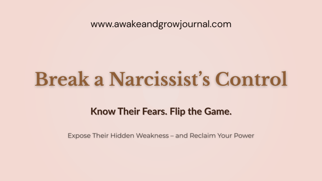 Typographic Pinterest-style image with the headline “Break a Narcissist’s Control” and a soft pink background, used for a blog post on narcissistic manipulation.